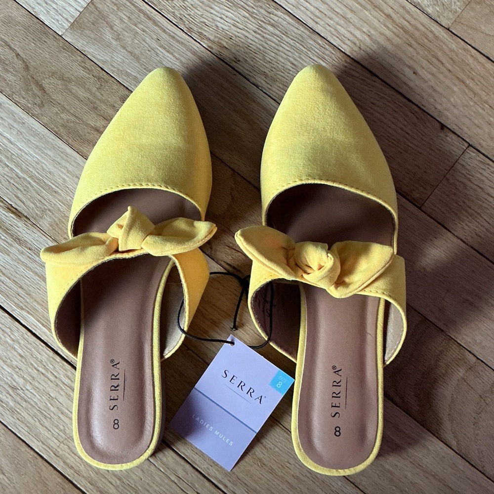 Serra Bright Yellow Mules with Bow Detail